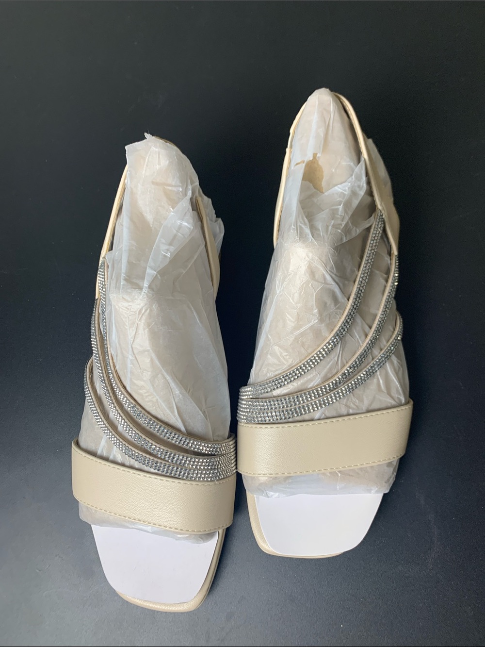 Life Stride Beige Slingback Heels with Silver Rhinestone Straps - Picture 3 of 7